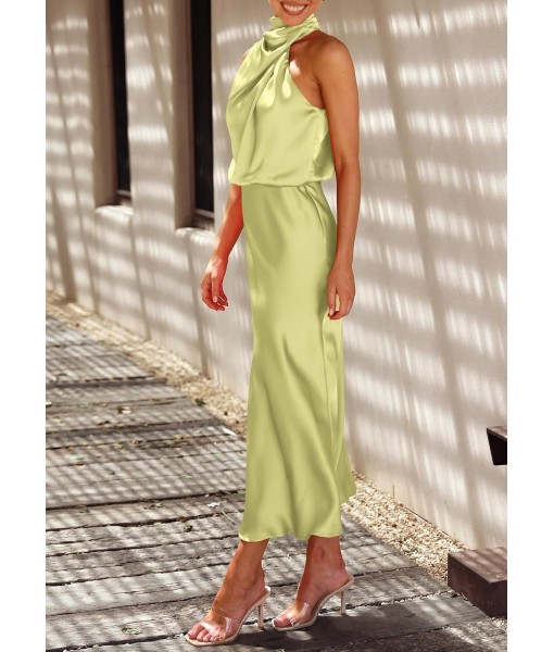 PRETTYGARDEN Women's 2025 Summer Satin Dress Elegant Sleeveless Mock Neck Cocktail Party Maxi Dresses