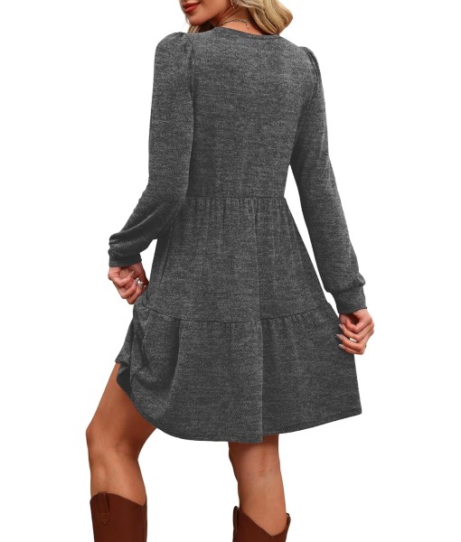 OFEEFAN Womens Long Sleeve Fall Dresses with Pockets Crew Neck Babydoll Casual Winter Dress 2025