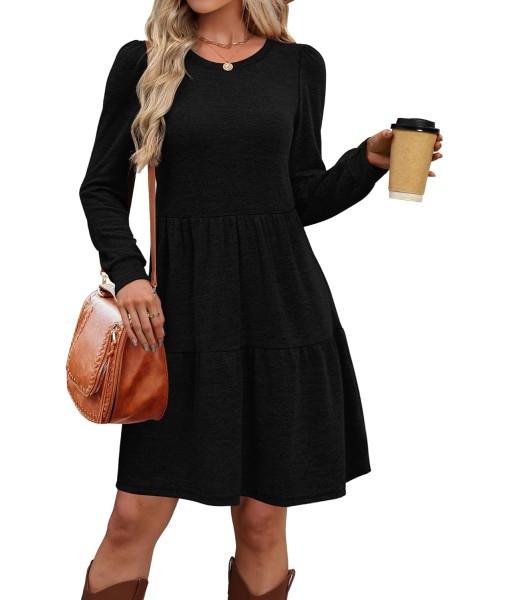 OFEEFAN Womens Long Sleeve Fall Dresses with Pockets Crew Neck Babydoll Casual Winter Dress 2025