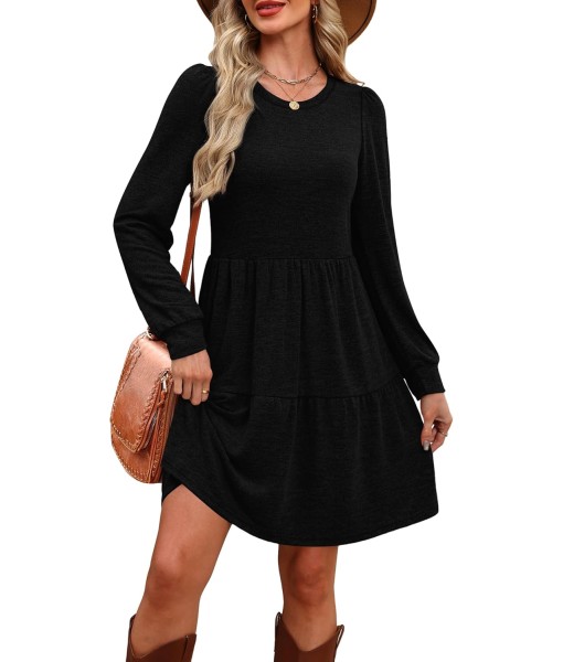 OFEEFAN Womens Long Sleeve Fall Dresses with Pockets Crew Neck Babydoll Casual Winter Dress 2025