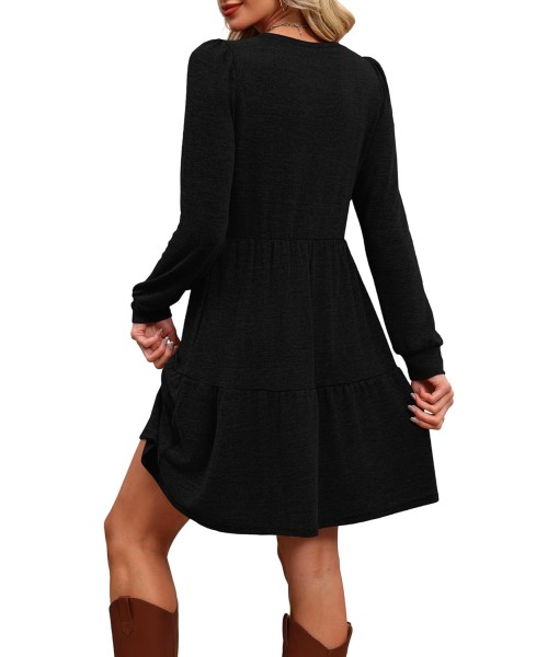 OFEEFAN Womens Long Sleeve Fall Dresses with Pockets Crew Neck Babydoll Casual Winter Dress 2025