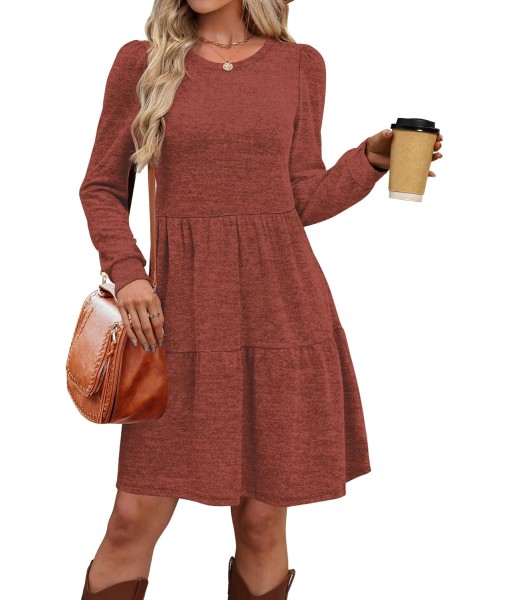 OFEEFAN Womens Long Sleeve Fall Dresses with Pockets Crew Neck Babydoll Casual Winter Dress 2025