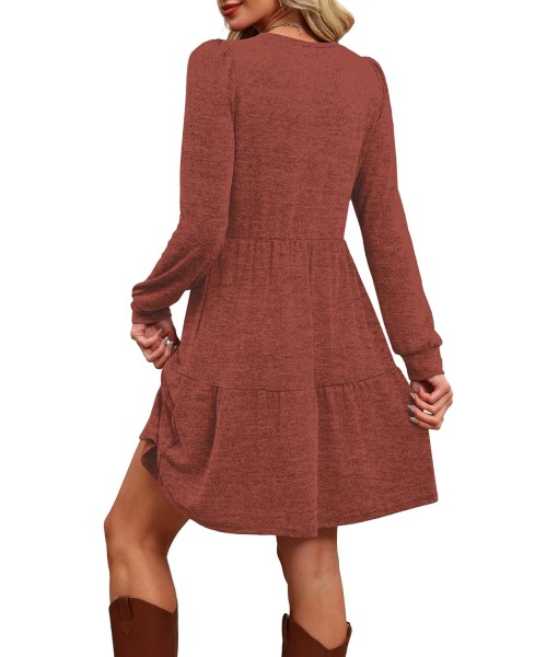 OFEEFAN Womens Long Sleeve Fall Dresses with Pockets Crew Neck Babydoll Casual Winter Dress 2025