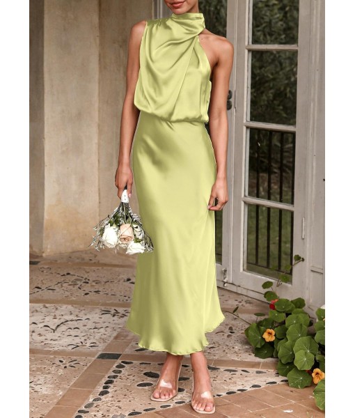 PRETTYGARDEN Women's 2025 Summer Satin Dress Elegant Sleeveless Mock Neck Cocktail Party Maxi Dresses