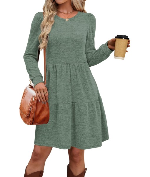 OFEEFAN Womens Long Sleeve Fall Dresses with Pockets Crew Neck Babydoll Casual Winter Dress 2025