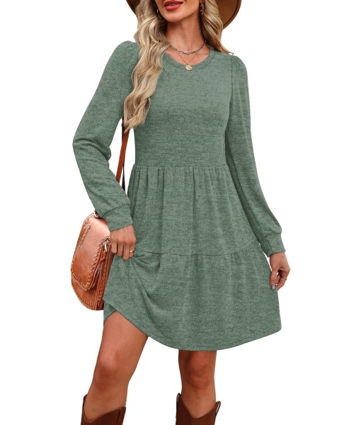 OFEEFAN Womens Long Sleeve Fall Dresses with Pockets Crew Neck Babydoll Casual Winter Dress 2025