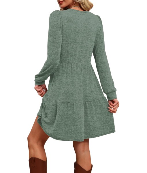 OFEEFAN Womens Long Sleeve Fall Dresses with Pockets Crew Neck Babydoll Casual Winter Dress 2025