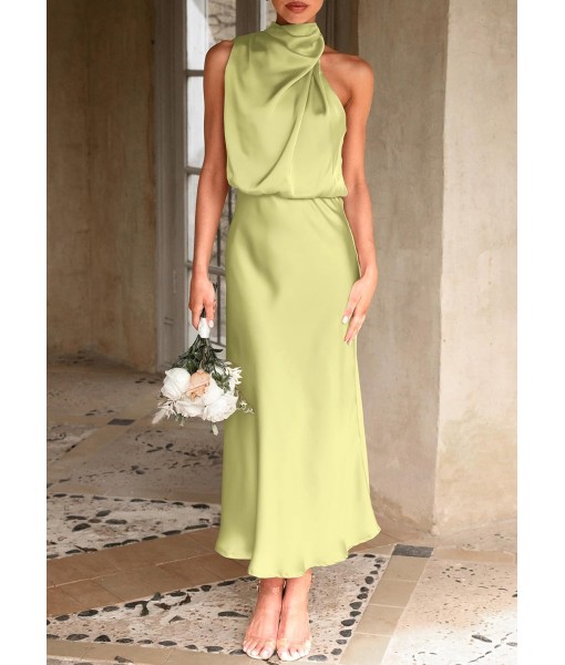 PRETTYGARDEN Women's 2025 Summer Satin Dress Elegant Sleeveless Mock Neck Cocktail Party Maxi Dresses
