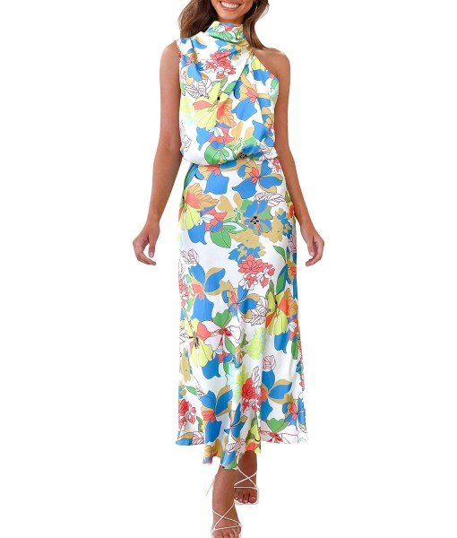 PRETTYGARDEN Women's 2025 Summer Satin Dress Elegant Sleeveless Mock Neck Cocktail Party Maxi Dresses
