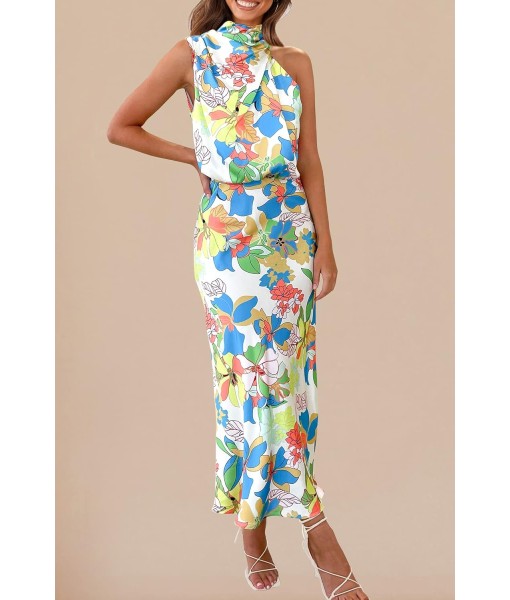 PRETTYGARDEN Women's 2025 Summer Satin Dress Elegant Sleeveless Mock Neck Cocktail Party Maxi Dresses