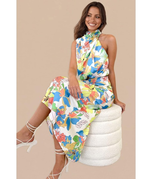 PRETTYGARDEN Women's 2025 Summer Satin Dress Elegant Sleeveless Mock Neck Cocktail Party Maxi Dresses