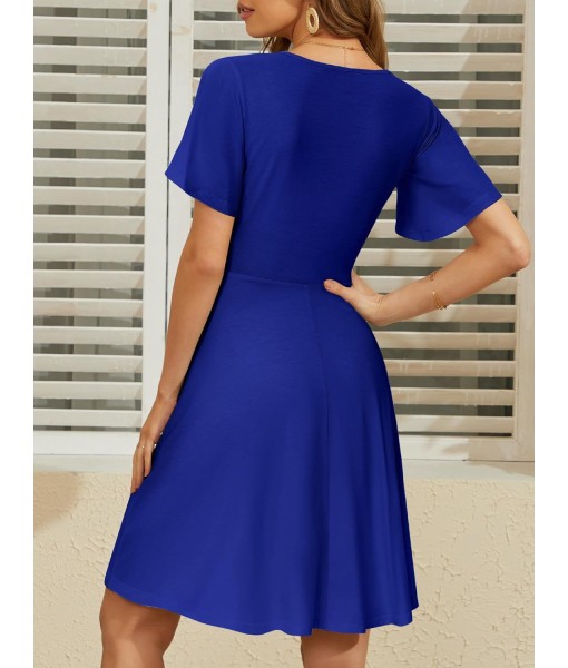 FENSACE Womens Sundress Summer Floral Short Sleeve Wrap V Neck A-Line Midi Dress