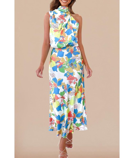 PRETTYGARDEN Women's 2025 Summer Satin Dress Elegant Sleeveless Mock Neck Cocktail Party Maxi Dresses