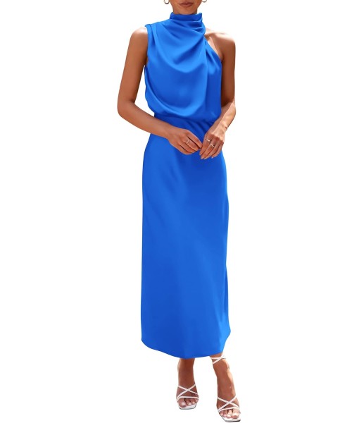 PRETTYGARDEN Women's 2025 Summer Satin Dress Elegant Sleeveless Mock Neck Cocktail Party Maxi Dresses