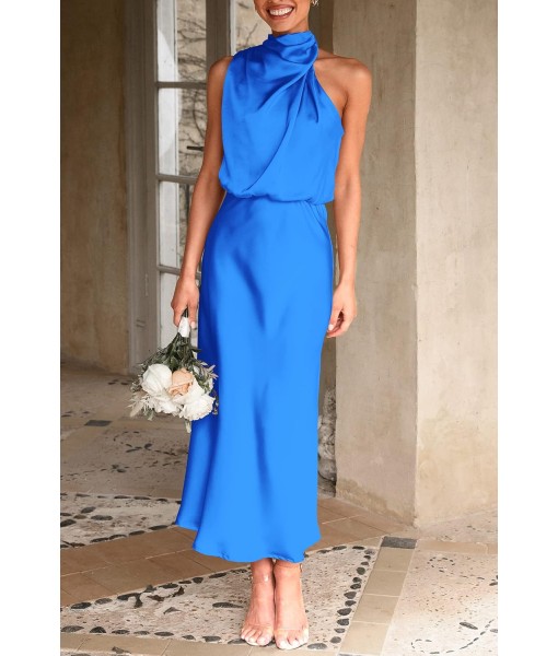 PRETTYGARDEN Women's 2025 Summer Satin Dress Elegant Sleeveless Mock Neck Cocktail Party Maxi Dresses
