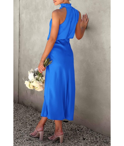 PRETTYGARDEN Women's 2025 Summer Satin Dress Elegant Sleeveless Mock Neck Cocktail Party Maxi Dresses