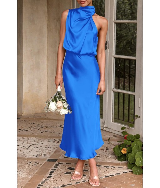 PRETTYGARDEN Women's 2025 Summer Satin Dress Elegant Sleeveless Mock Neck Cocktail Party Maxi Dresses