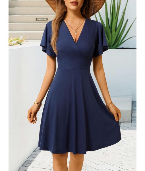 FENSACE Womens Sundress Summer Floral Short Sleeve Wrap V Neck A-Line Midi Dress