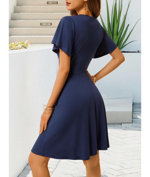 FENSACE Womens Sundress Summer Floral Short Sleeve Wrap V Neck A-Line Midi Dress