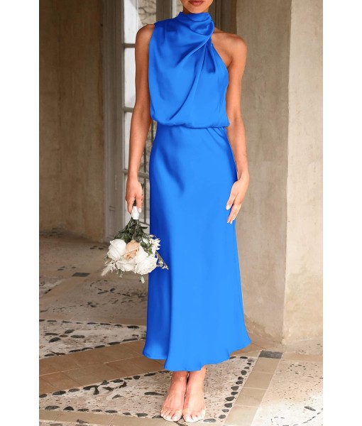 PRETTYGARDEN Women's 2025 Summer Satin Dress Elegant Sleeveless Mock Neck Cocktail Party Maxi Dresses