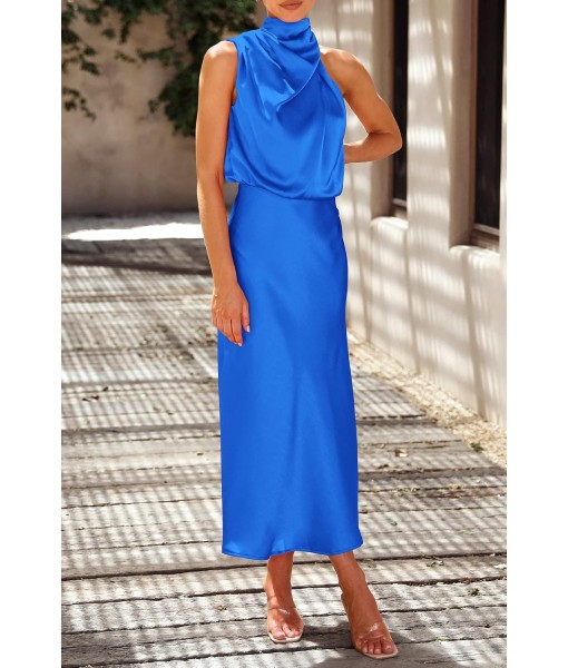 PRETTYGARDEN Women's 2025 Summer Satin Dress Elegant Sleeveless Mock Neck Cocktail Party Maxi Dresses