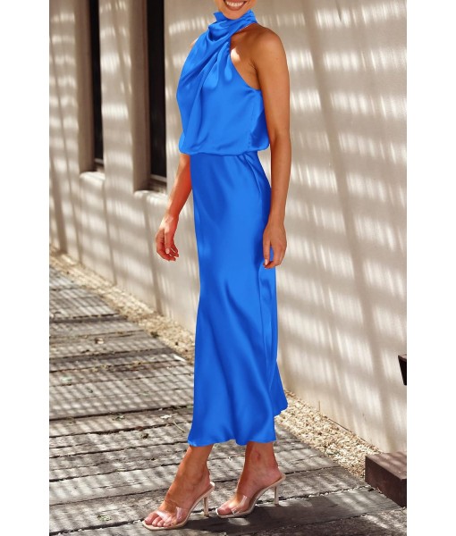 PRETTYGARDEN Women's 2025 Summer Satin Dress Elegant Sleeveless Mock Neck Cocktail Party Maxi Dresses