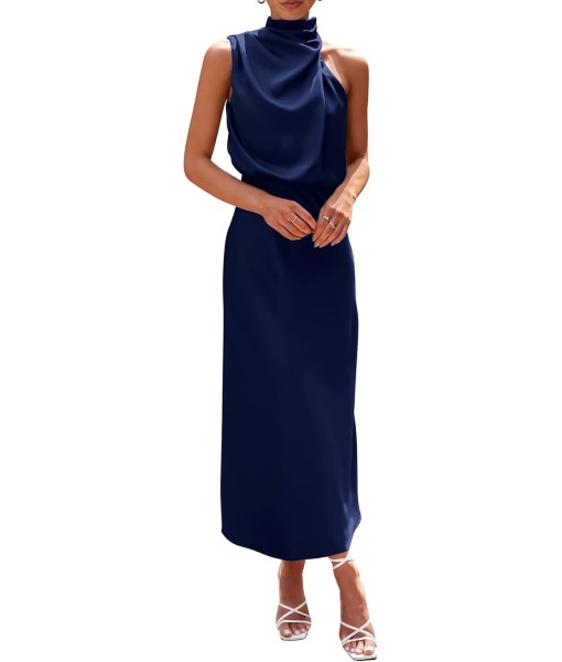PRETTYGARDEN Women's 2025 Summer Satin Dress Elegant Sleeveless Mock Neck Cocktail Party Maxi Dresses
