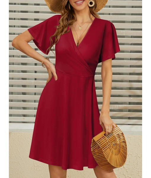FENSACE Womens Sundress Summer Floral Short Sleeve Wrap V Neck A-Line Midi Dress