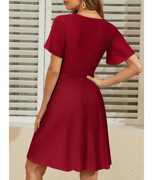 FENSACE Womens Sundress Summer Floral Short Sleeve Wrap V Neck A-Line Midi Dress