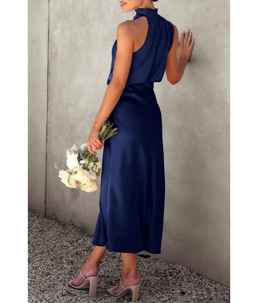 PRETTYGARDEN Women's 2025 Summer Satin Dress Elegant Sleeveless Mock Neck Cocktail Party Maxi Dresses