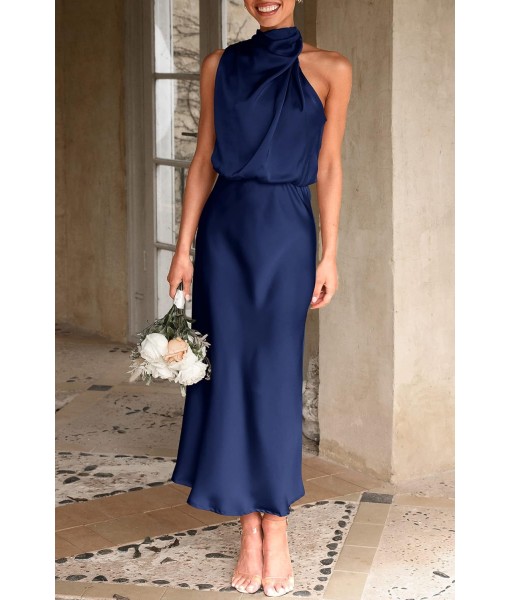 PRETTYGARDEN Women's 2025 Summer Satin Dress Elegant Sleeveless Mock Neck Cocktail Party Maxi Dresses