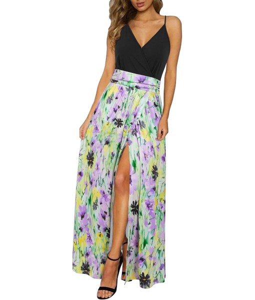 Newshows Women Summer 2025 Maxi Dress Vacation Floral Spaghetti Strap Spring Casual Boho Split Beach Long Flowy Sundress