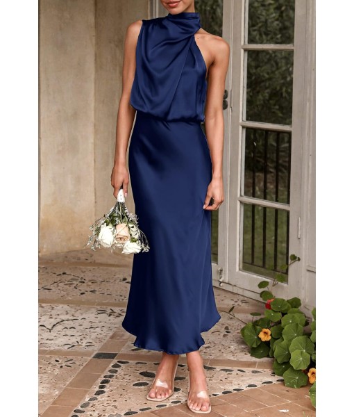 PRETTYGARDEN Women's 2025 Summer Satin Dress Elegant Sleeveless Mock Neck Cocktail Party Maxi Dresses