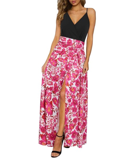 Newshows Women Summer 2025 Maxi Dress Vacation Floral Spaghetti Strap Spring Casual Boho Split Beach Long Flowy Sundress