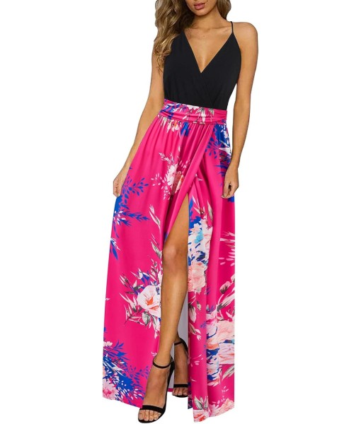 Newshows Women Summer 2025 Maxi Dress Vacation Floral Spaghetti Strap Spring Casual Boho Split Beach Long Flowy Sundress