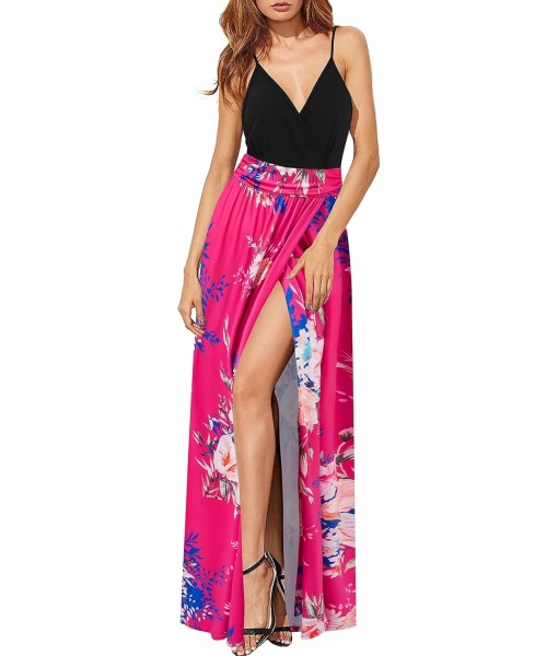 Newshows Women Summer 2025 Maxi Dress Vacation Floral Spaghetti Strap Spring Casual Boho Split Beach Long Flowy Sundress