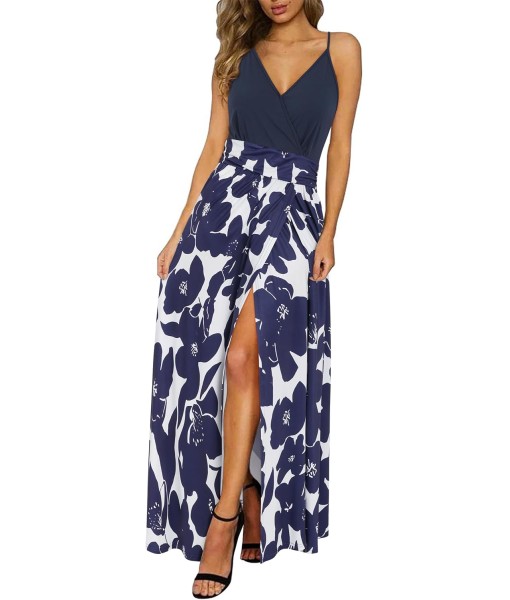 Newshows Women Summer 2025 Maxi Dress Vacation Floral Spaghetti Strap Spring Casual Boho Split Beach Long Flowy Sundress