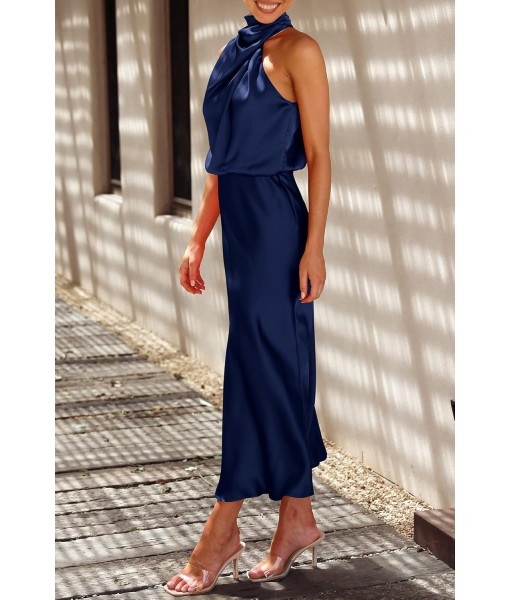 PRETTYGARDEN Women's 2025 Summer Satin Dress Elegant Sleeveless Mock Neck Cocktail Party Maxi Dresses