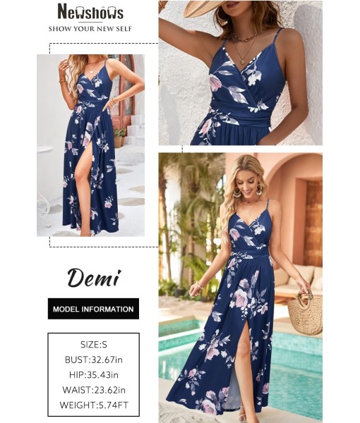 Newshows Women Summer 2025 Maxi Dress Vacation Floral Spaghetti Strap Spring Casual Boho Split Beach Long Flowy Sundress