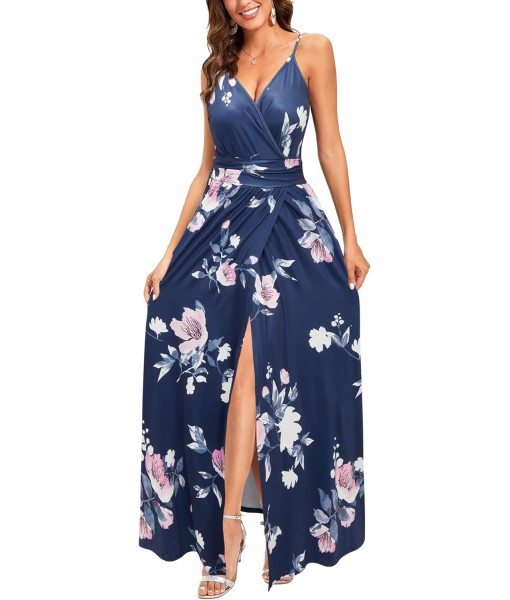 Newshows Women Summer 2025 Maxi Dress Vacation Floral Spaghetti Strap Spring Casual Boho Split Beach Long Flowy Sundress