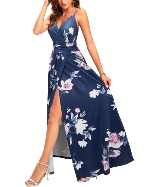 Newshows Women Summer 2025 Maxi Dress Vacation Floral Spaghetti Strap Spring Casual Boho Split Beach Long Flowy Sundress