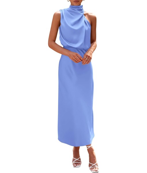 PRETTYGARDEN Women's 2025 Summer Satin Dress Elegant Sleeveless Mock Neck Cocktail Party Maxi Dresses
