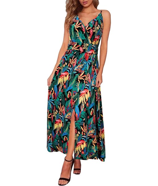 Newshows Women Summer 2025 Maxi Dress Vacation Floral Spaghetti Strap Spring Casual Boho Split Beach Long Flowy Sundress