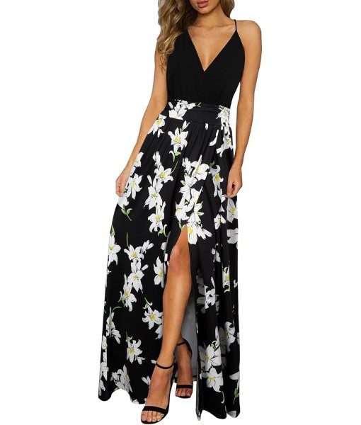 Newshows Women Summer 2025 Maxi Dress Vacation Floral Spaghetti Strap Spring Casual Boho Split Beach Long Flowy Sundress