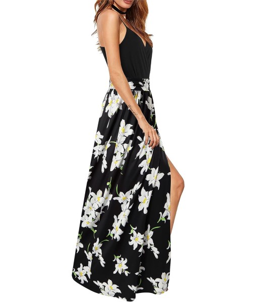 Newshows Women Summer 2025 Maxi Dress Vacation Floral Spaghetti Strap Spring Casual Boho Split Beach Long Flowy Sundress