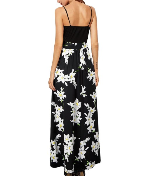 Newshows Women Summer 2025 Maxi Dress Vacation Floral Spaghetti Strap Spring Casual Boho Split Beach Long Flowy Sundress