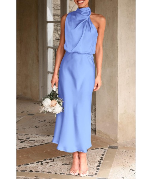 PRETTYGARDEN Women's 2025 Summer Satin Dress Elegant Sleeveless Mock Neck Cocktail Party Maxi Dresses