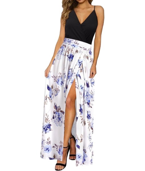 Newshows Women Summer 2025 Maxi Dress Vacation Floral Spaghetti Strap Spring Casual Boho Split Beach Long Flowy Sundress