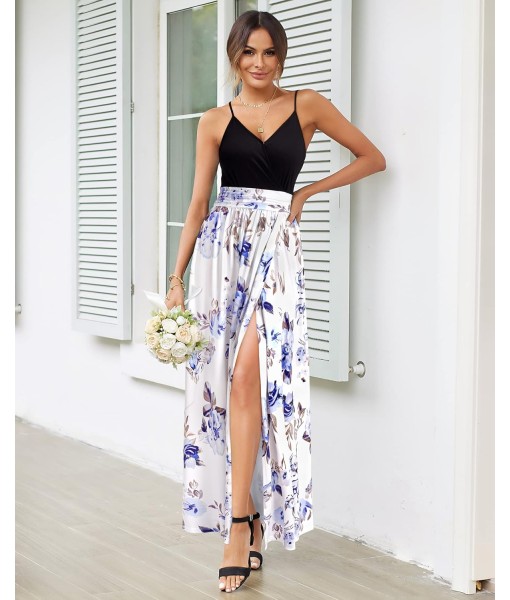 Newshows Women Summer 2025 Maxi Dress Vacation Floral Spaghetti Strap Spring Casual Boho Split Beach Long Flowy Sundress