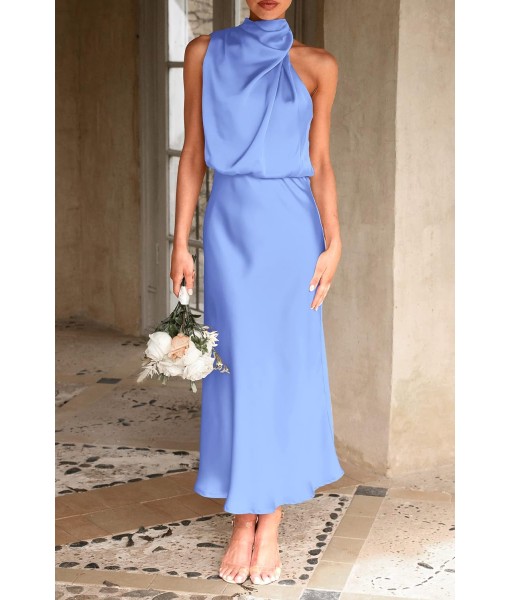 PRETTYGARDEN Women's 2025 Summer Satin Dress Elegant Sleeveless Mock Neck Cocktail Party Maxi Dresses